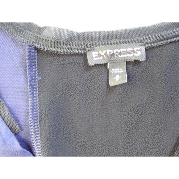 Express Tank Top Sz Medium Black Blue Mixed Fabric Mesh Trim Deep V-Neck shirt m - Picture 8 of 11